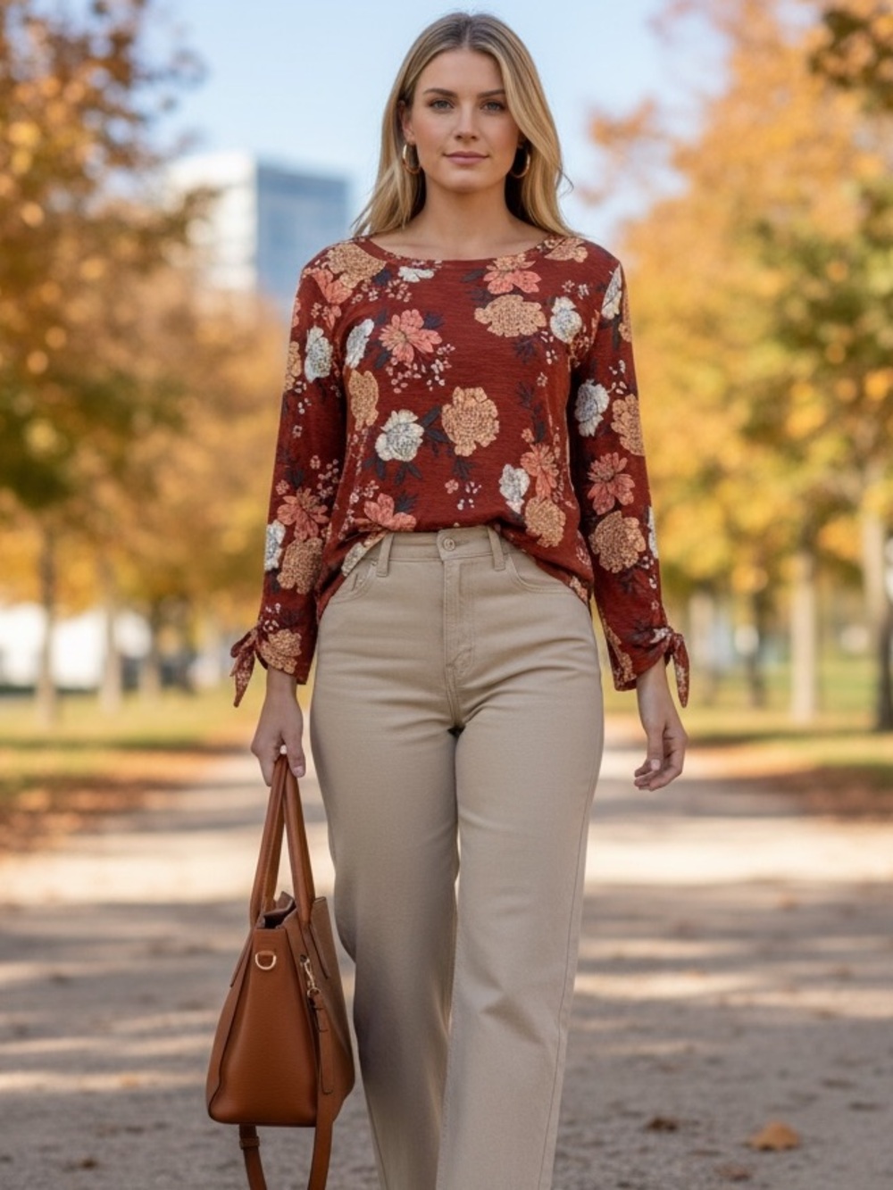 LOFT Rayon Flowy Floral Tee Tie 3/4 Length Sleeves